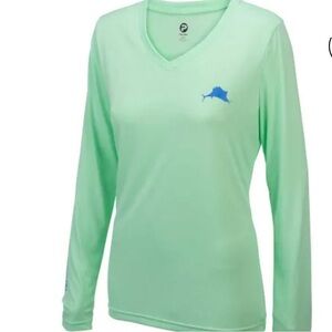 Pelagic Solar Performance Long Sleeve Shirt UPF Sea foam Green with Sailfish